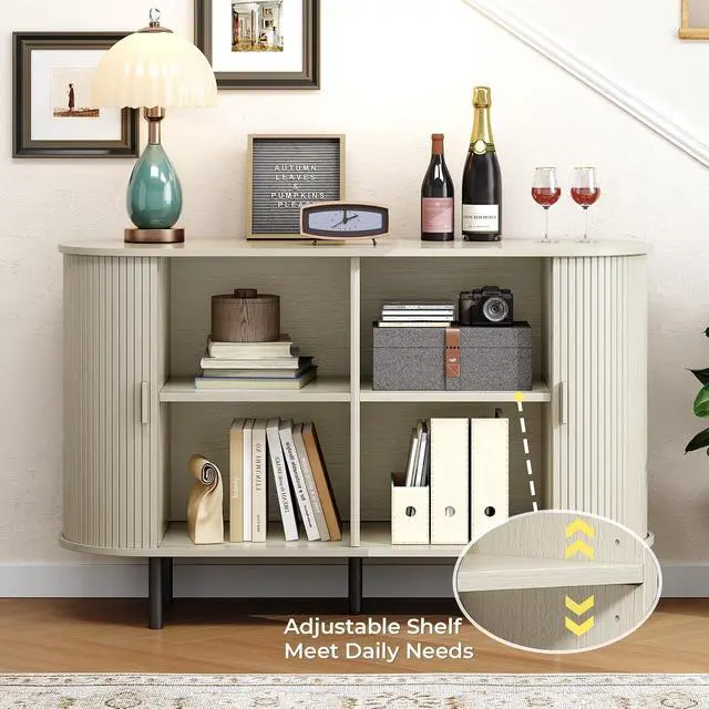 Alt view image 3 of 7 - Buffet Cabinet Storage Fluted Buffet Sideboard(48"/Natural White)