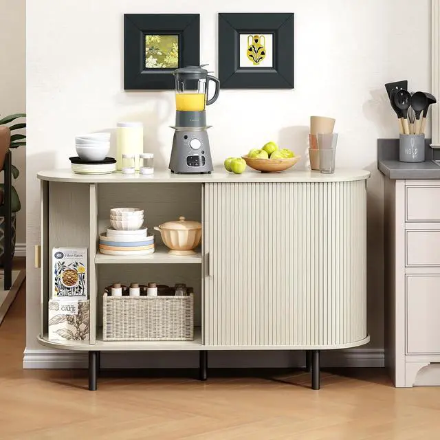 Alt view image 4 of 7 - Buffet Cabinet Storage Fluted Buffet Sideboard(48"/Natural White)