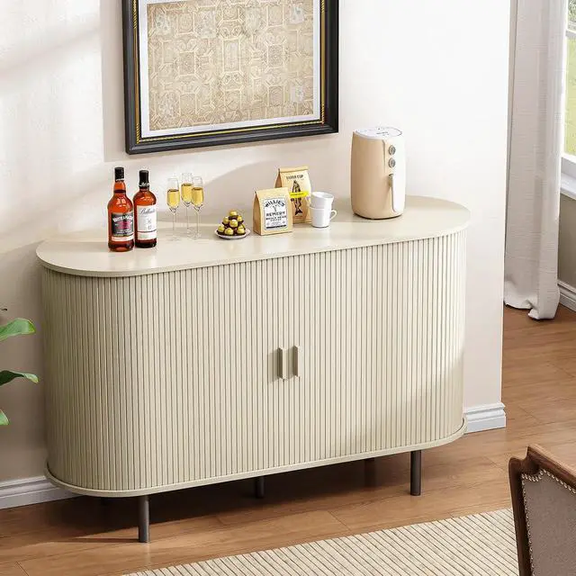 Alt view image 5 of 7 - Buffet Cabinet Storage Fluted Buffet Sideboard(48"/Natural White)