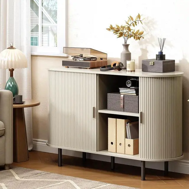 Alt view image 6 of 7 - Buffet Cabinet Storage Fluted Buffet Sideboard(48"/Natural White)