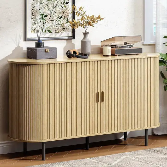 Main image of Buffet Cabinet with Storage, Fluted Buffet Sideboard (55"/Oak)