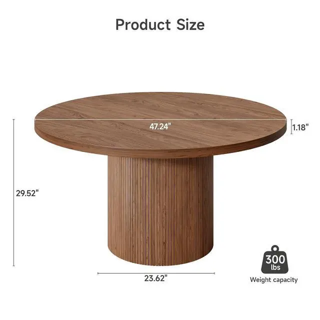 Alt view image 2 of 7 - 47 Inch Round Dining Table for 4-6, Fluted Kitchen Table