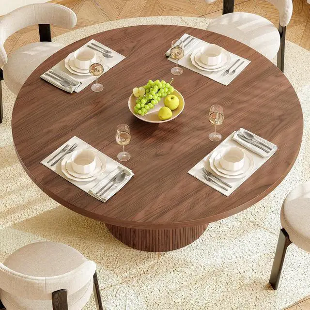 Alt view image 3 of 7 - 47 Inch Round Dining Table for 4-6, Fluted Kitchen Table
