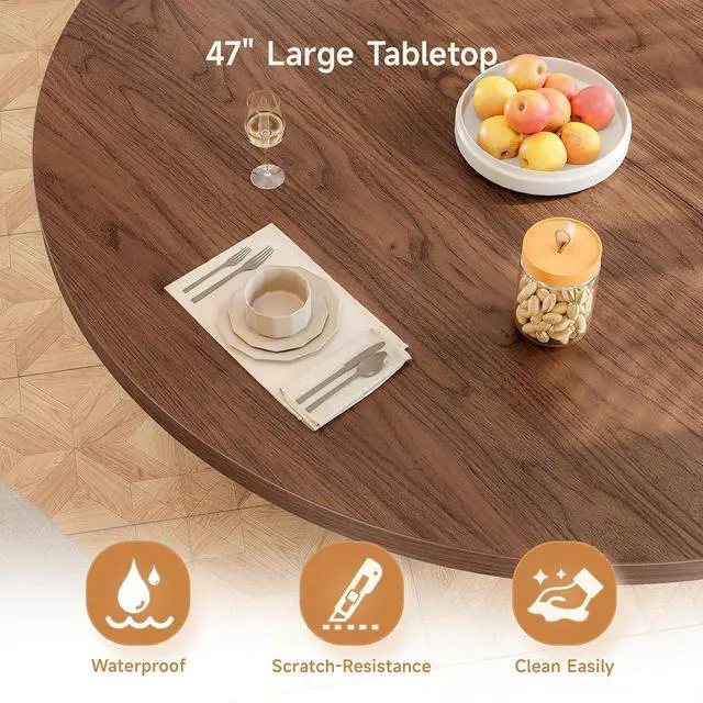 Alt view image 4 of 7 - 47 Inch Round Dining Table for 4-6, Fluted Kitchen Table