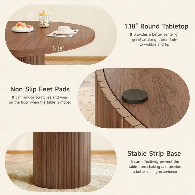 Alt view image 5 of 7 - 47 Inch Round Dining Table for 4-6, Fluted Kitchen Table