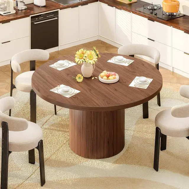 Alt view image 6 of 7 - 47 Inch Round Dining Table for 4-6, Fluted Kitchen Table