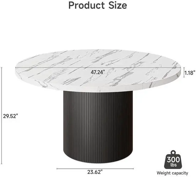 Alt view image 2 of 7 - 47 Inch Round Dining Table for 4-6, Fluted Kitchen Table
