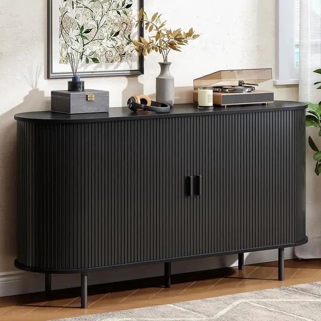 Main image of Buffet Cabinet with Storage, Fluted Buffet Sideboard (55"/Black)