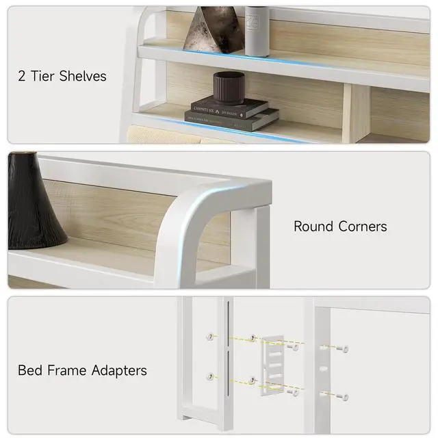 Alt view image 6 of 7 - Queen Headboard Only with Storage, Charging Station, Off White