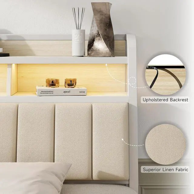 Alt view image 7 of 7 - Queen Headboard Only with Storage, Charging Station, Off White