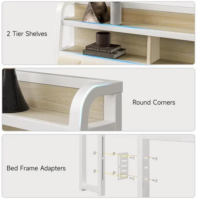 Alt view image 6 of 7 - King Headboard Only with Storage, Charging Station, Off White