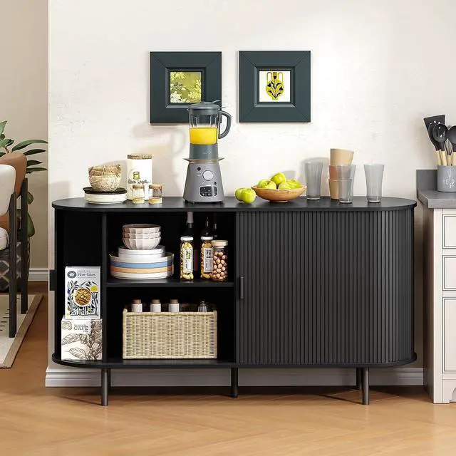 Alt view image 4 of 7 - Buffet Cabinet with Storage, Fluted Buffet Sideboard (55"/Black)