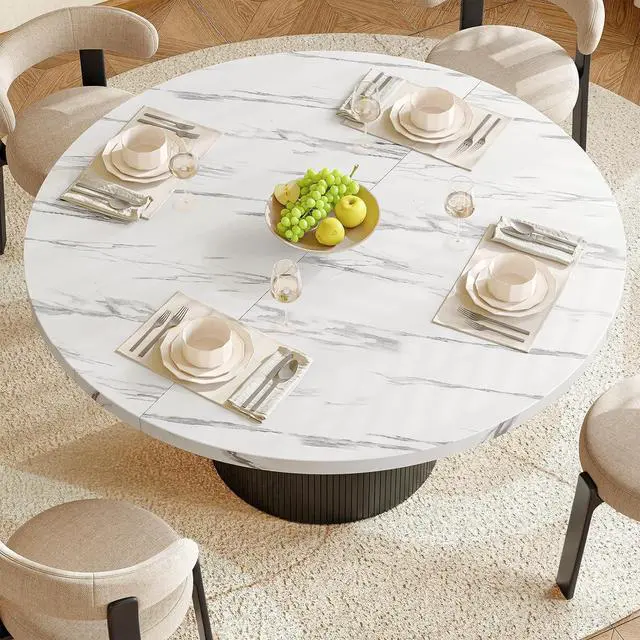 Alt view image 3 of 7 - 47 Inch Round Dining Table for 4-6, Fluted Kitchen Table