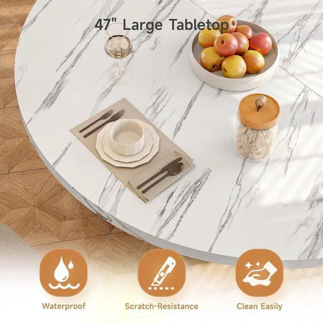 Alt view image 4 of 7 - 47 Inch Round Dining Table for 4-6, Fluted Kitchen Table