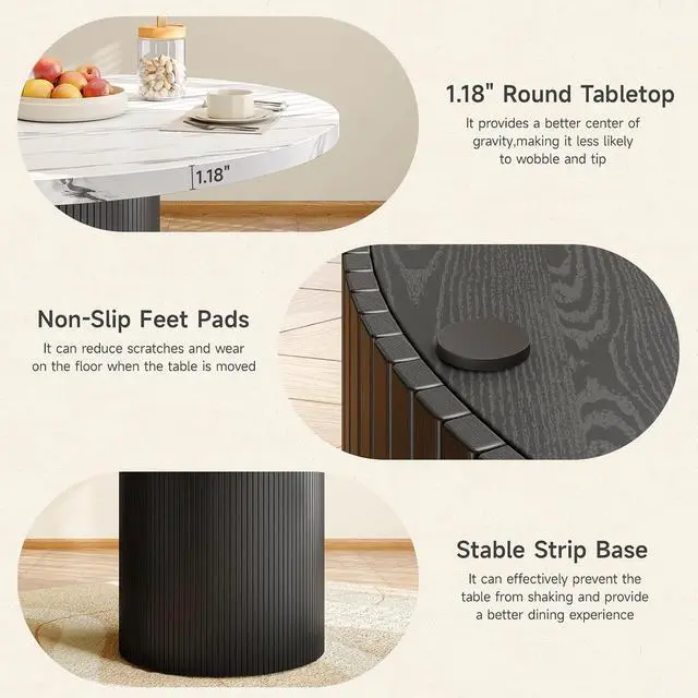 Alt view image 5 of 7 - 47 Inch Round Dining Table for 4-6, Fluted Kitchen Table