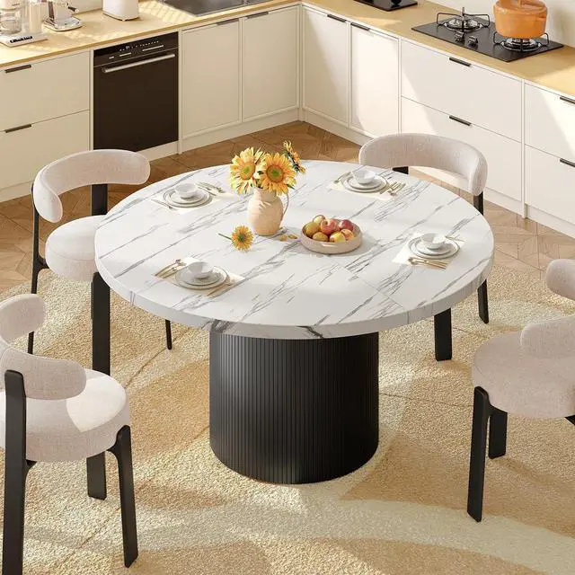 Alt view image 6 of 7 - 47 Inch Round Dining Table for 4-6, Fluted Kitchen Table