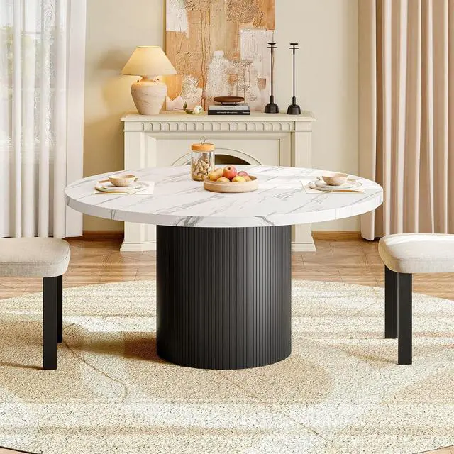 Alt view image 7 of 7 - 47 Inch Round Dining Table for 4-6, Fluted Kitchen Table