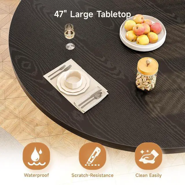 Alt view image 4 of 7 - 47 Inch Round Dining Table for 4-6, Fluted Kitchen Table