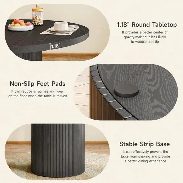 Alt view image 5 of 7 - 47 Inch Round Dining Table for 4-6, Fluted Kitchen Table