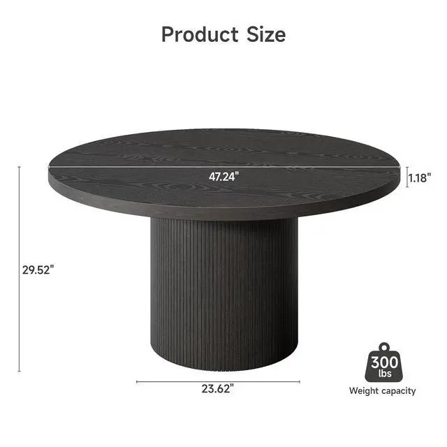 Alt view image 2 of 7 - 47 Inch Round Dining Table for 4-6, Fluted Kitchen Table