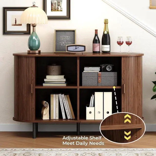 Alt view image 3 of 7 - Buffet Cabinet with Storage, Fluted Buffet Sideboard (48"/Walnut)