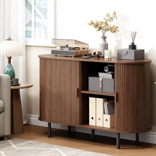 Alt view image 7 of 7 - Buffet Cabinet with Storage, Fluted Buffet Sideboard (48"/Walnut)
