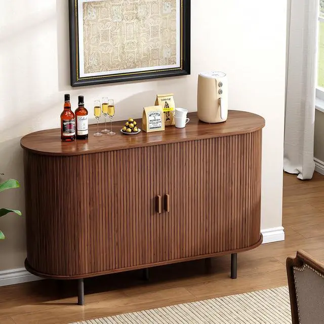 Alt view image 6 of 7 - Buffet Cabinet with Storage, Fluted Buffet Sideboard (48"/Walnut)
