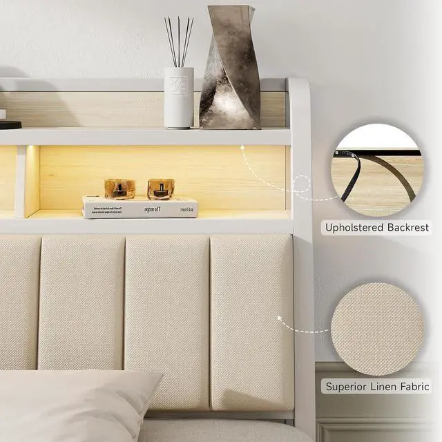 Alt view image 7 of 7 - King Headboard Only with Storage, Charging Station, Off White