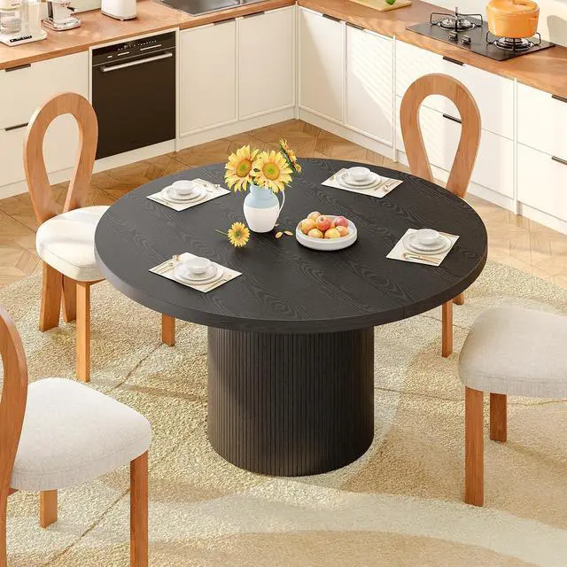 Alt view image 6 of 7 - 47 Inch Round Dining Table for 4-6, Fluted Kitchen Table