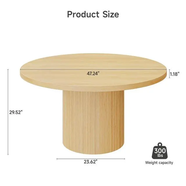 Alt view image 2 of 7 - 47 Inch Round Dining Table for 4-6, Fluted Kitchen Table