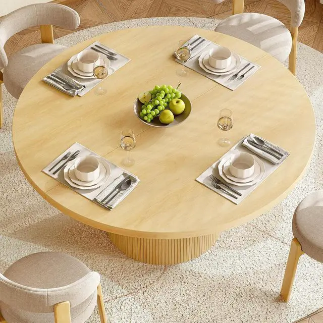 Alt view image 3 of 7 - 47 Inch Round Dining Table for 4-6, Fluted Kitchen Table