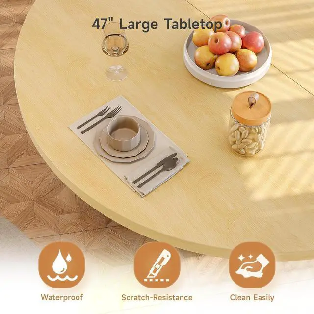 Alt view image 4 of 7 - 47 Inch Round Dining Table for 4-6, Fluted Kitchen Table