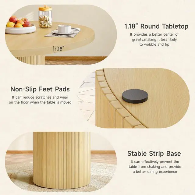 Alt view image 5 of 7 - 47 Inch Round Dining Table for 4-6, Fluted Kitchen Table