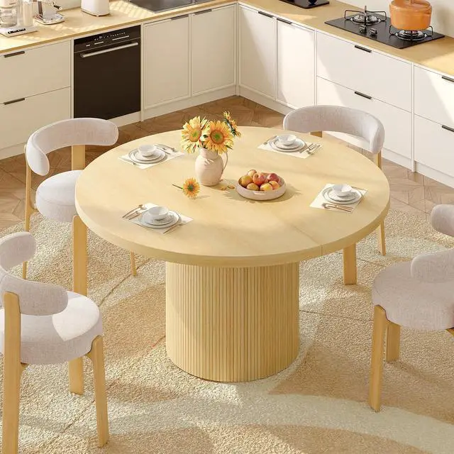 Alt view image 6 of 7 - 47 Inch Round Dining Table for 4-6, Fluted Kitchen Table