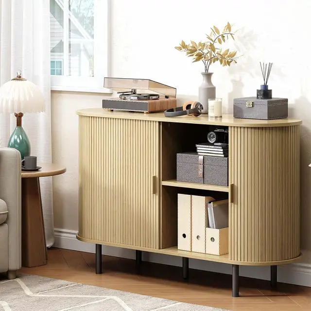 Alt view image 6 of 7 - Buffet Cabinet with Storage, Fluted Buffet Sideboard (48"/Oak)
