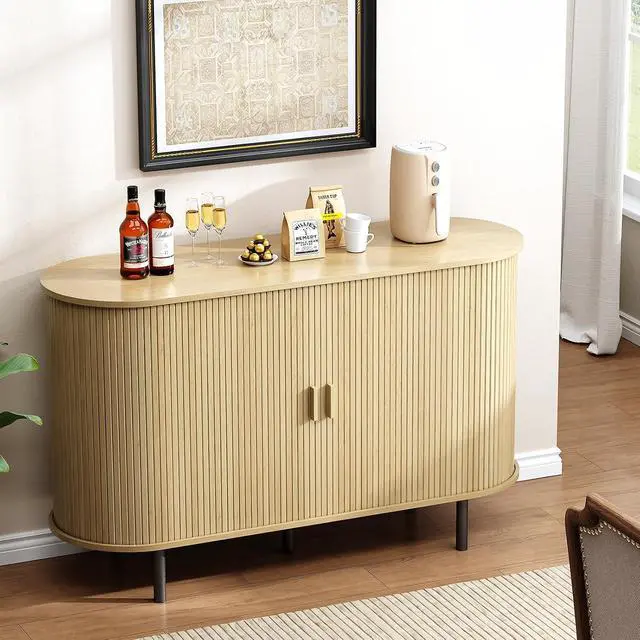 Alt view image 5 of 7 - Buffet Cabinet with Storage, Fluted Buffet Sideboard (48"/Oak)