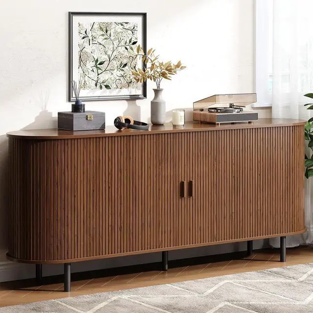 Main image of Buffet Cabinet with Storage, Fluted Sideboard Buffet with Sliding Door, Coffee Bar Cabinet with Adjustable Shelf, Console Table, Accent Table for Entryway, Kitchen (Walnut, 70 Inch)