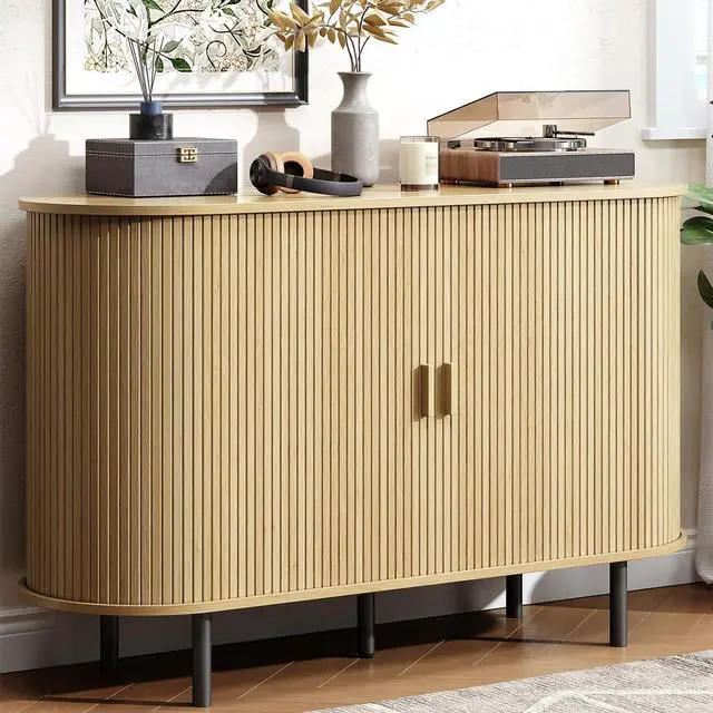 Main image of Buffet Cabinet with Storage, Fluted Buffet Sideboard (48"/Oak)