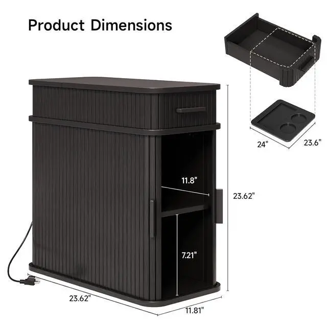 Alt view image 2 of 7 - Fluted Narrow Side Table with Drawers, Black