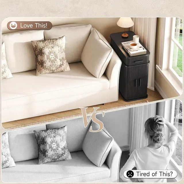 Alt view image 4 of 7 - Fluted Narrow Side Table with Drawers, Black