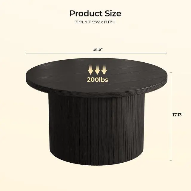 Alt view image 2 of 7 - 31.5 Inch Fluted Round Coffee Table Tambour Design Black