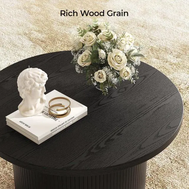 Alt view image 3 of 7 - 31.5 Inch Fluted Round Coffee Table Tambour Design Black