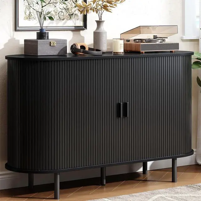 Main image of Buffet Cabinet with Storage, Fluted Buffet Sideboard (48"/Black)