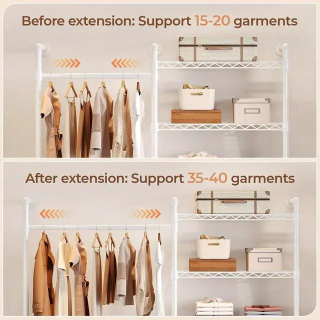 Alt view image 4 of 7 - 2-Bay Wall-Mounted Closet System, Expandable Industrial Pipe Clothing Rack