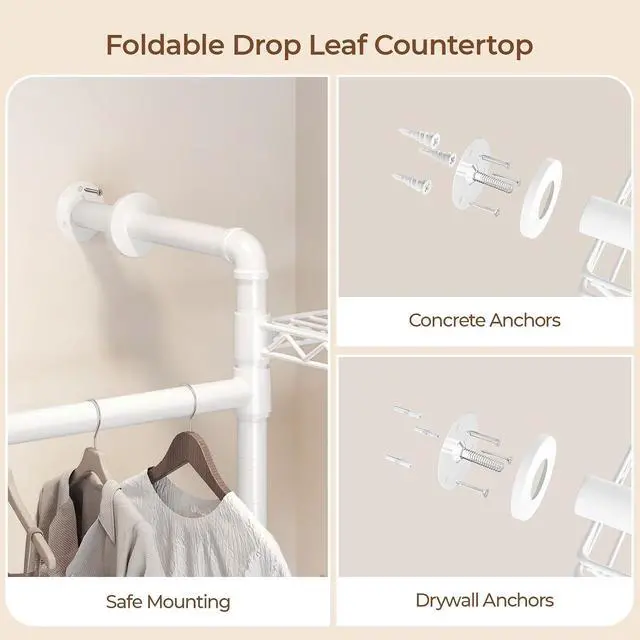 Alt view image 7 of 7 - 2-Bay Wall-Mounted Closet System, Expandable Industrial Pipe Clothing Rack