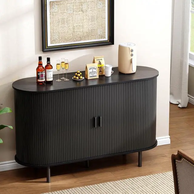 Alt view image 7 of 7 - Buffet Cabinet with Storage, Fluted Buffet Sideboard (48"/Black)