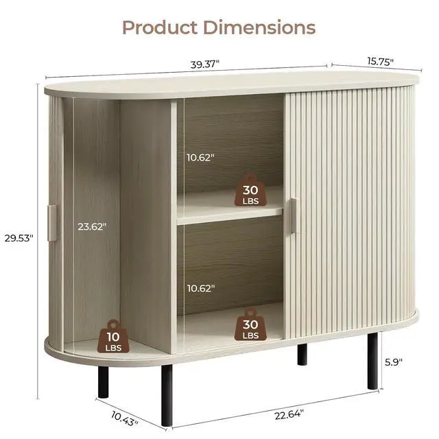 Alt view image 2 of 7 - Buffet Cabinet Storage Fluted Buffet Sideboard(40"/Natural White)