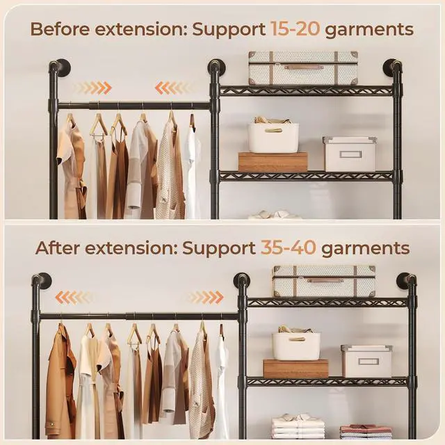 Alt view image 4 of 7 - 2-Bay Wall-Mounted Closet System, Expandable Industrial Pipe Clothing Rack