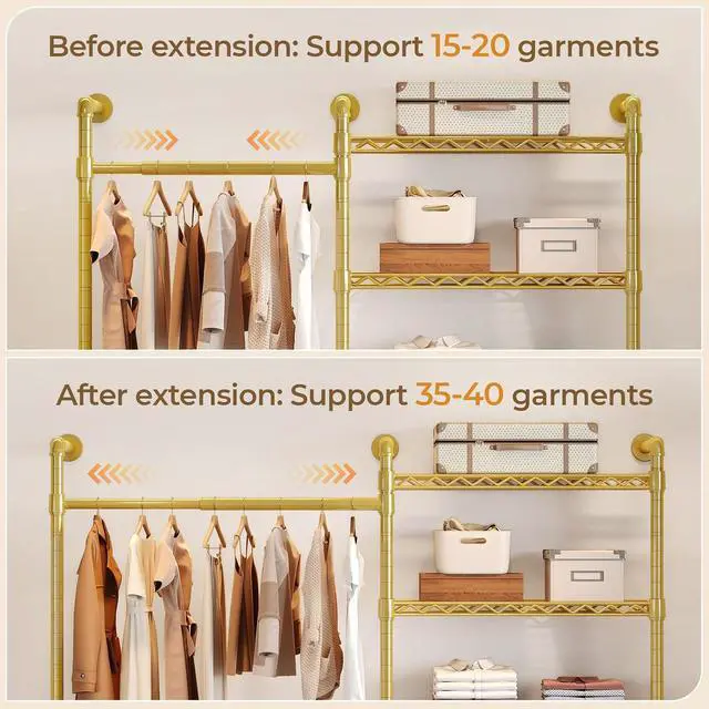 Alt view image 4 of 7 - 2-Bay Wall-Mounted Closet System, Expandable Industrial Pipe Clothing Rack