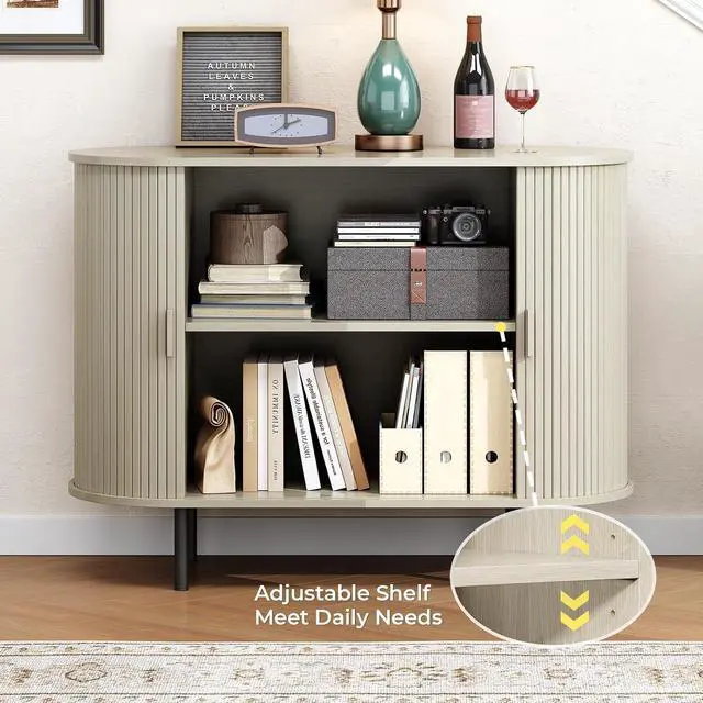 Alt view image 3 of 7 - Buffet Cabinet Storage Fluted Buffet Sideboard(40"/Natural White)